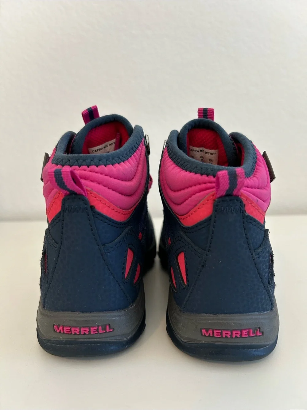 Merrell Capra Girls' Trail Mid Waterproof Hiking Boots Navy and Pink, Size 11c